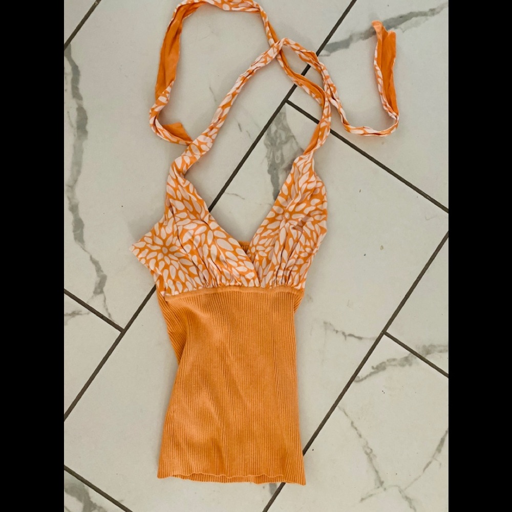 Orange Halter Tank. Spandex and Silk